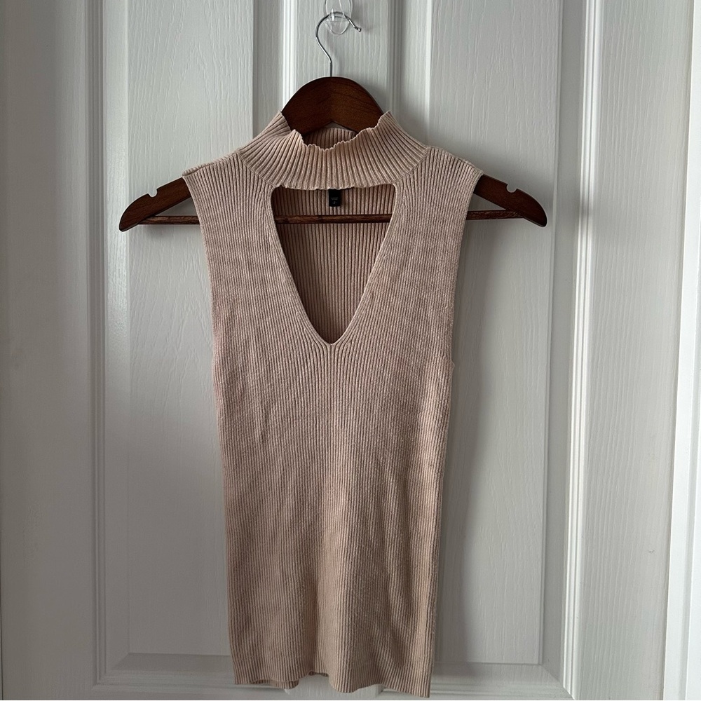 Express Ribbed Knit Tank Top in Beige